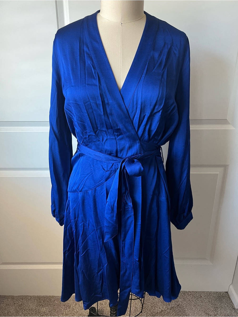 New Banana Republic Blue Satin Wrap Dress